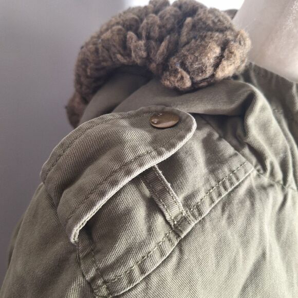 Old Navy Womens Olive Hooded Parka Utility Jacket Faux Sherpa Cotton Medium - Picture 8 of 12